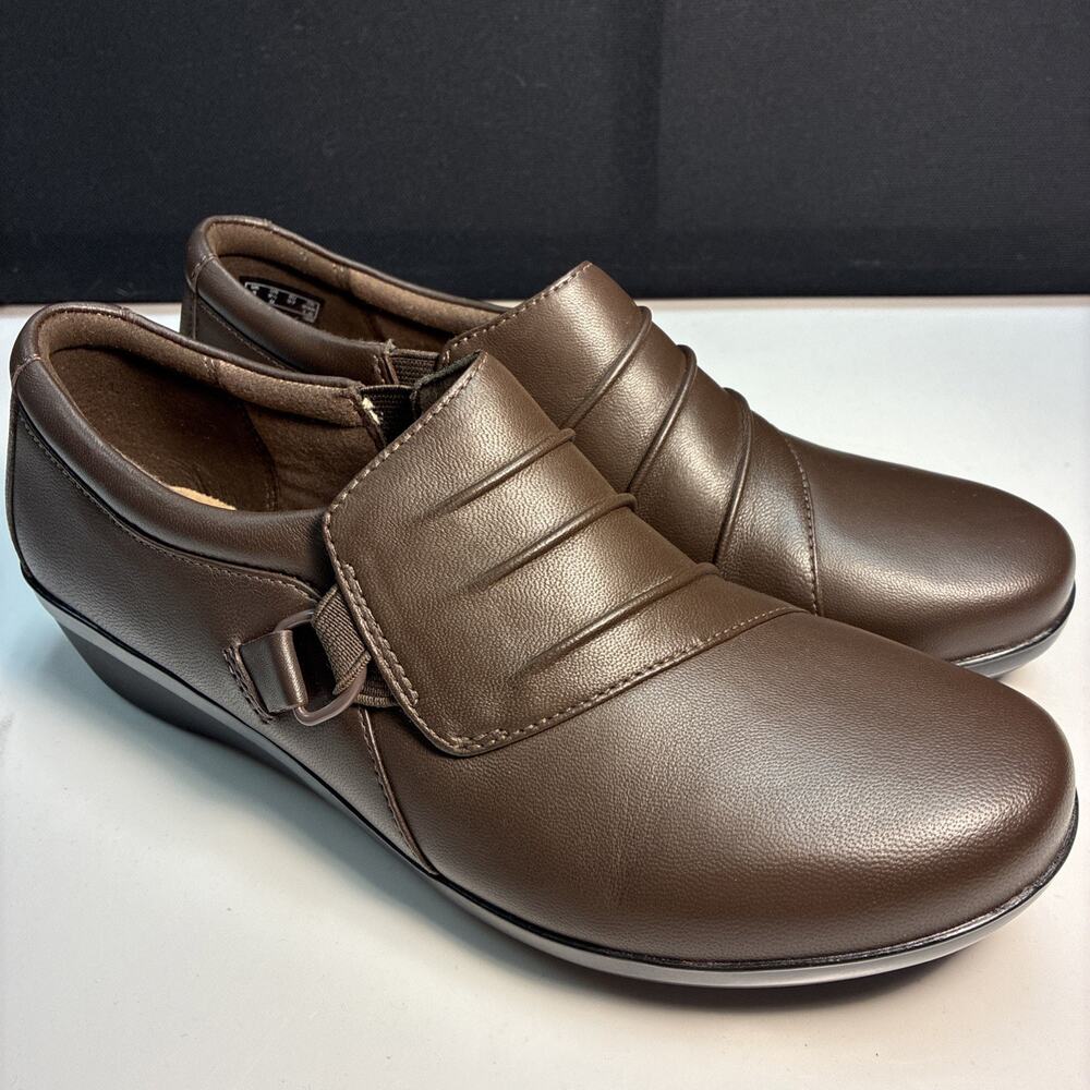 Clarks Everlay Heidi Shoes Womens 6.5 Slip On Loafers Dark Brown Leather Comfort